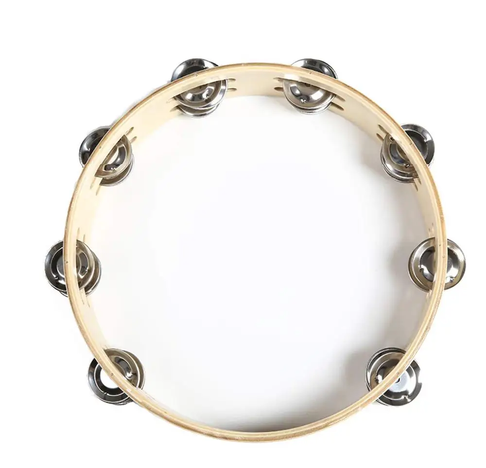 S Hand Held Wood Headless Tambourine Bell,Double Row Jingles Belly Dancing Musical Instrument