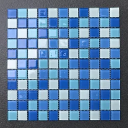 25x25mm square mixed blue color crystal glass mosaic pool tiles
