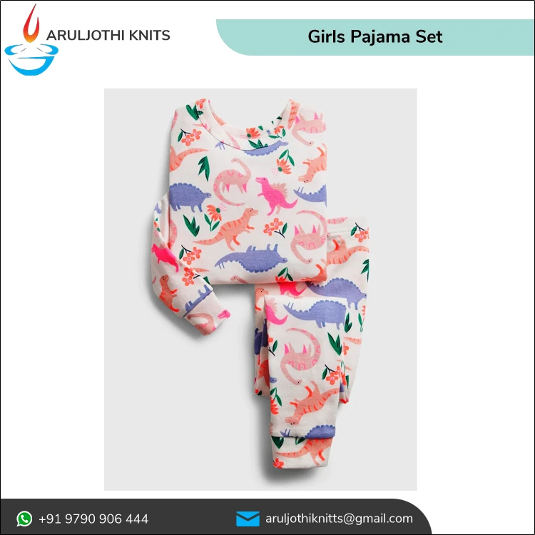 Custom Pattern 100% Cotton Kids Pajama Set New Designs Cartoon Animal Print Sleepwear & Loungewear for Girls Nightdress