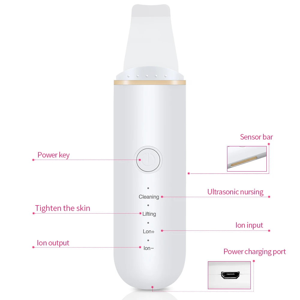 2022 Best Selling Ultrasonic Skin Scrubber Deep Facial Cleaning Machine Black Head Remover Face Spatula Pores Cleaner