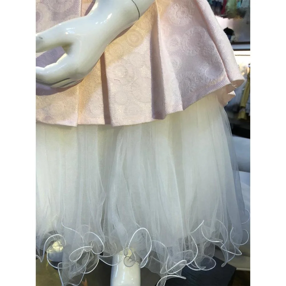 high quality spring girls round neck dress with front chest fancy box pleated girls dress design/baby girl clothes