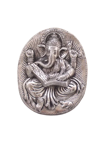 White metal Wall Hanging Aluminium Silver Lord Ganesha with Swastika in antique finish For Home and Gift Item