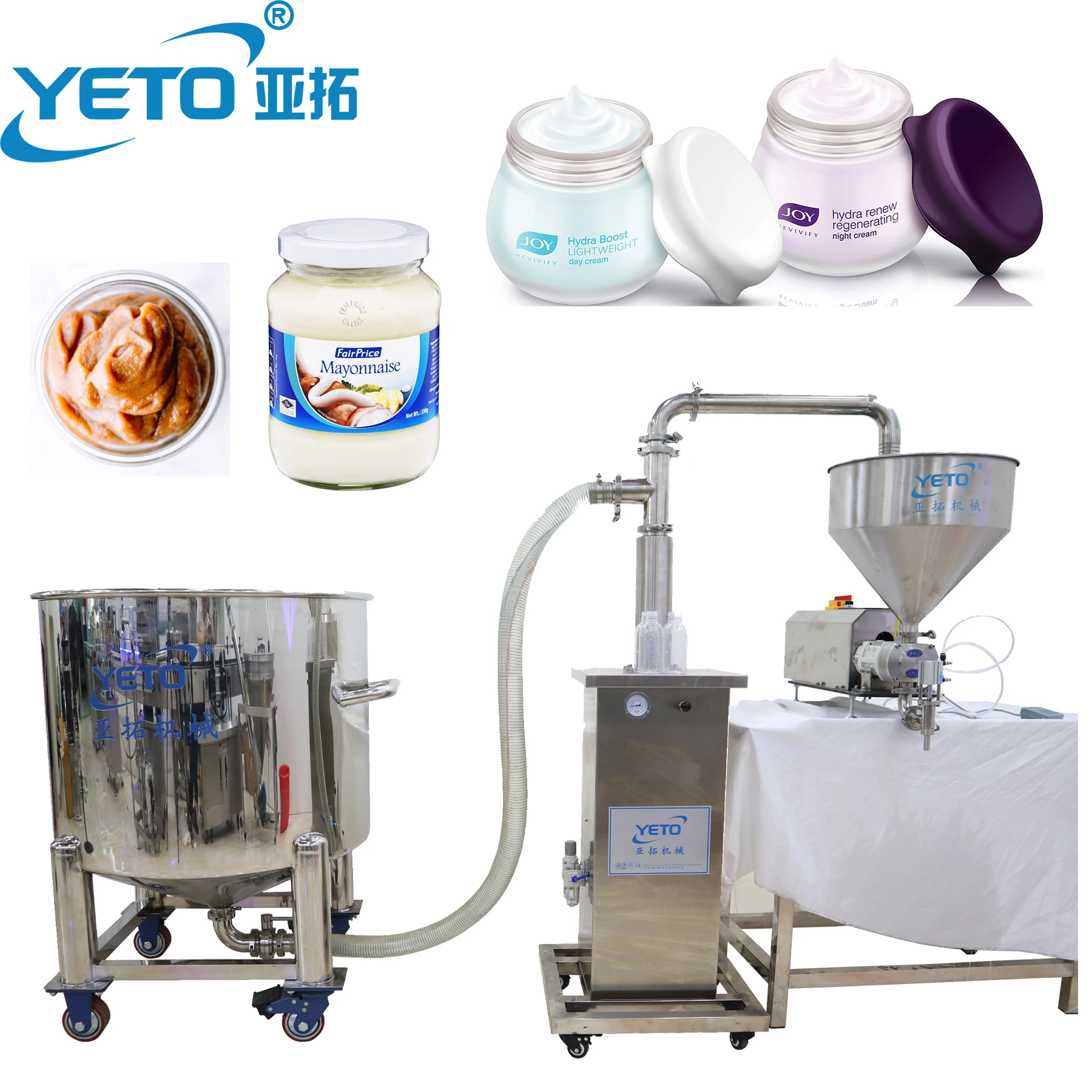 YETO-200ml 500ml 1kg 5kg  Food Grade Bottle Bucket Filling Machine With Feeding Pump Mayonnaise Chocolate Cosmetic Cream Filler