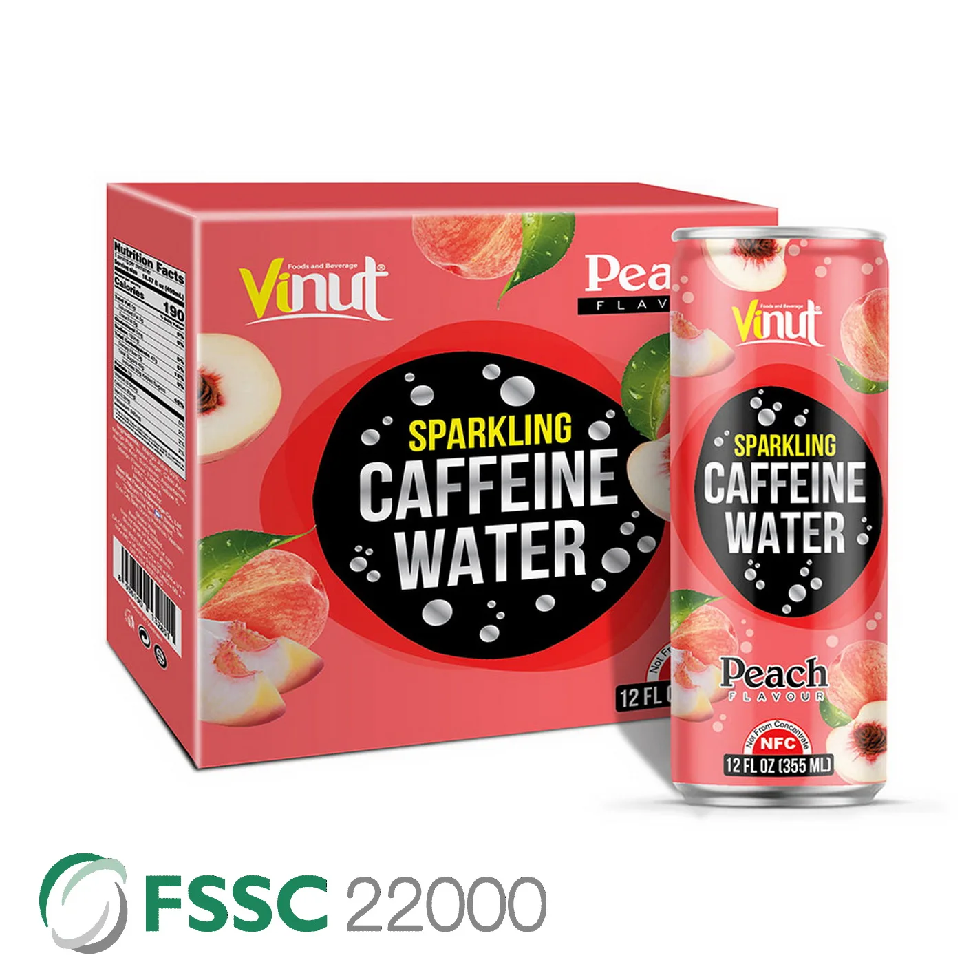 355ml Carbonated drinks VINUT Can (Tinned) Caffeine water Peach Directory Small MOQ OEM Customize Private label Beverage