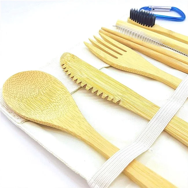
Reusable Cutlery Set With Cloth Bag Natural Spoon Fork Chopstick Bamboo Cutlery with pouch, kraft box 