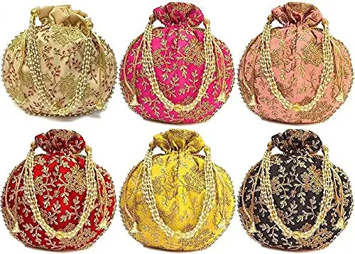 Handmade Embroidery Mirror Work Ethnic Indian Embroidered Latest Design Women wedding Gift handbag coin Potli Bags