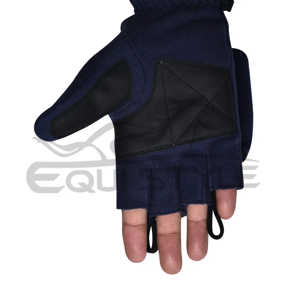 Kepsey Warm Flip Top Gloves Blue Polyester Fleece Black Leather Palm Half Finger Flip Top Hand Gloves For Outdoors Wholesale