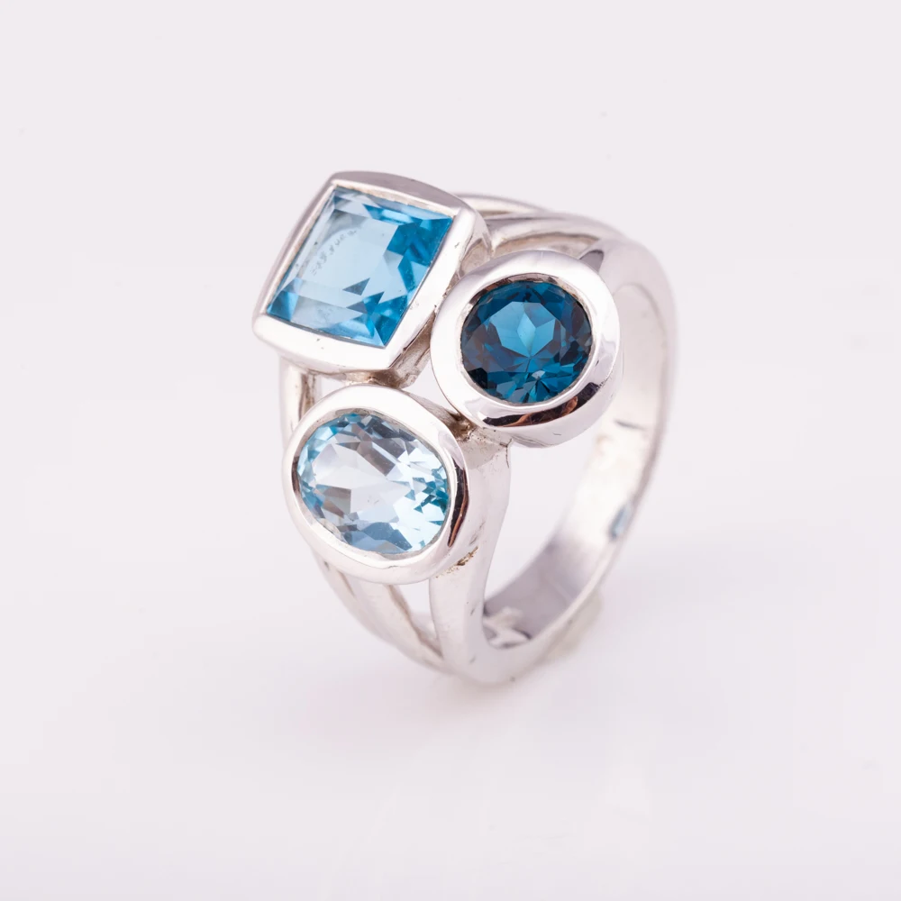 new design three shades of natural blue topaz silver 925 ring factory price  from Thailand Manufacturer