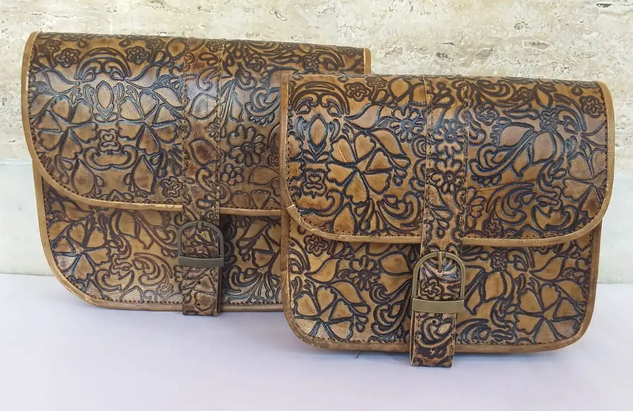 Fashion vintage style handmade leather slings bags crossbody bags with stone work designer handmade ladies bags