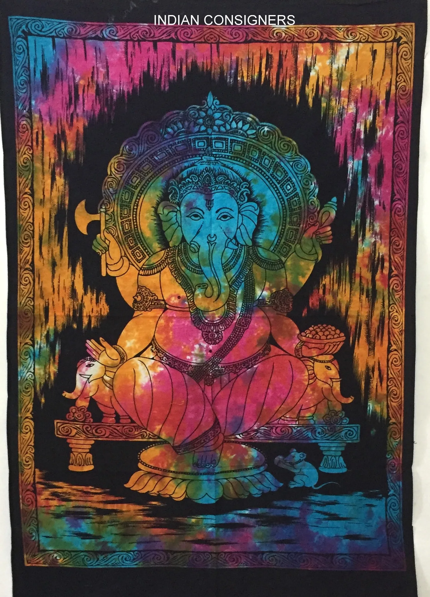 Lord Ganesha Tapestry Worship Religious Multiple Color Ethnic Beautiful Wall Hanging Home Decor