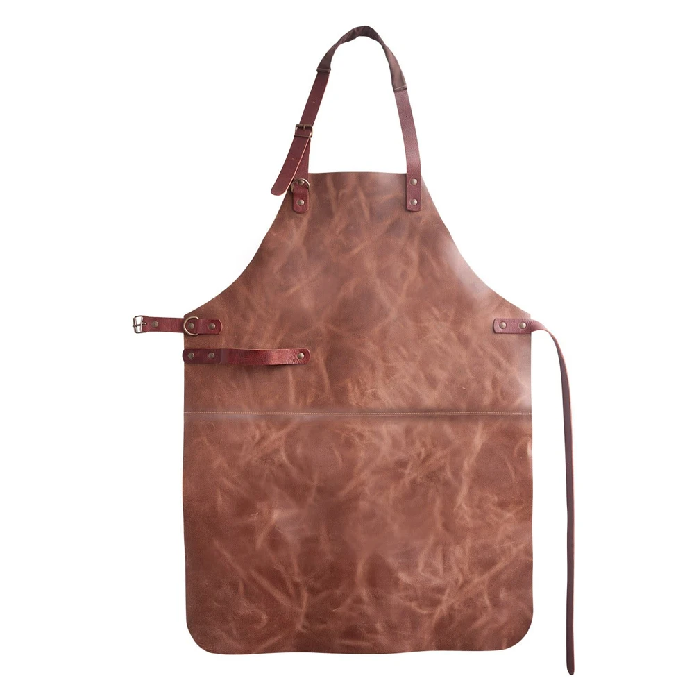 Wholesale Adjustable Leather Straps Workshop Men Sublimation Apron Manufacturer Custom Leather Denim Cooking Aprons Kitchen