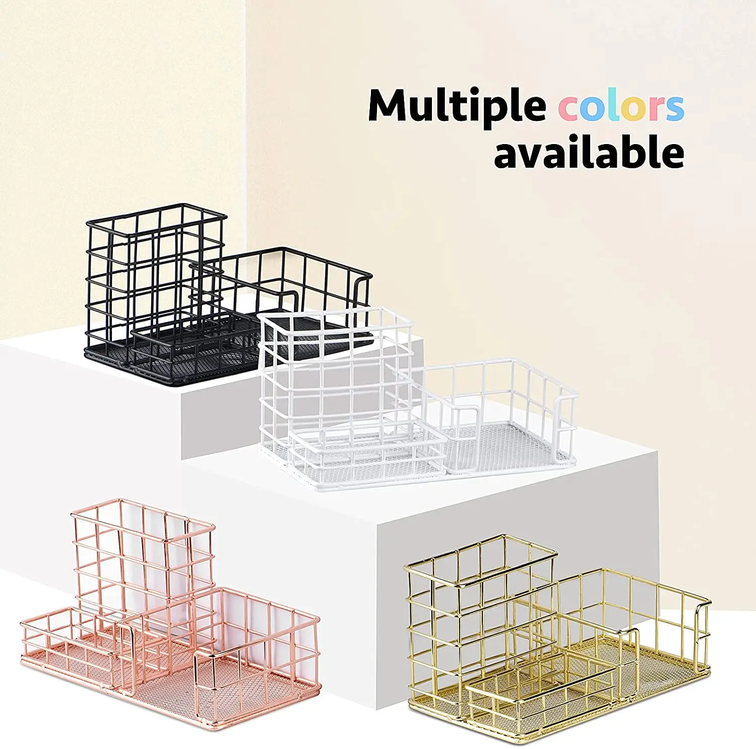 Cute Pen Pencil Holder, Mesh Office Supplies Desk Accessories Caddy with Sticky Notes Holder, Desk Organizer for Home Office and