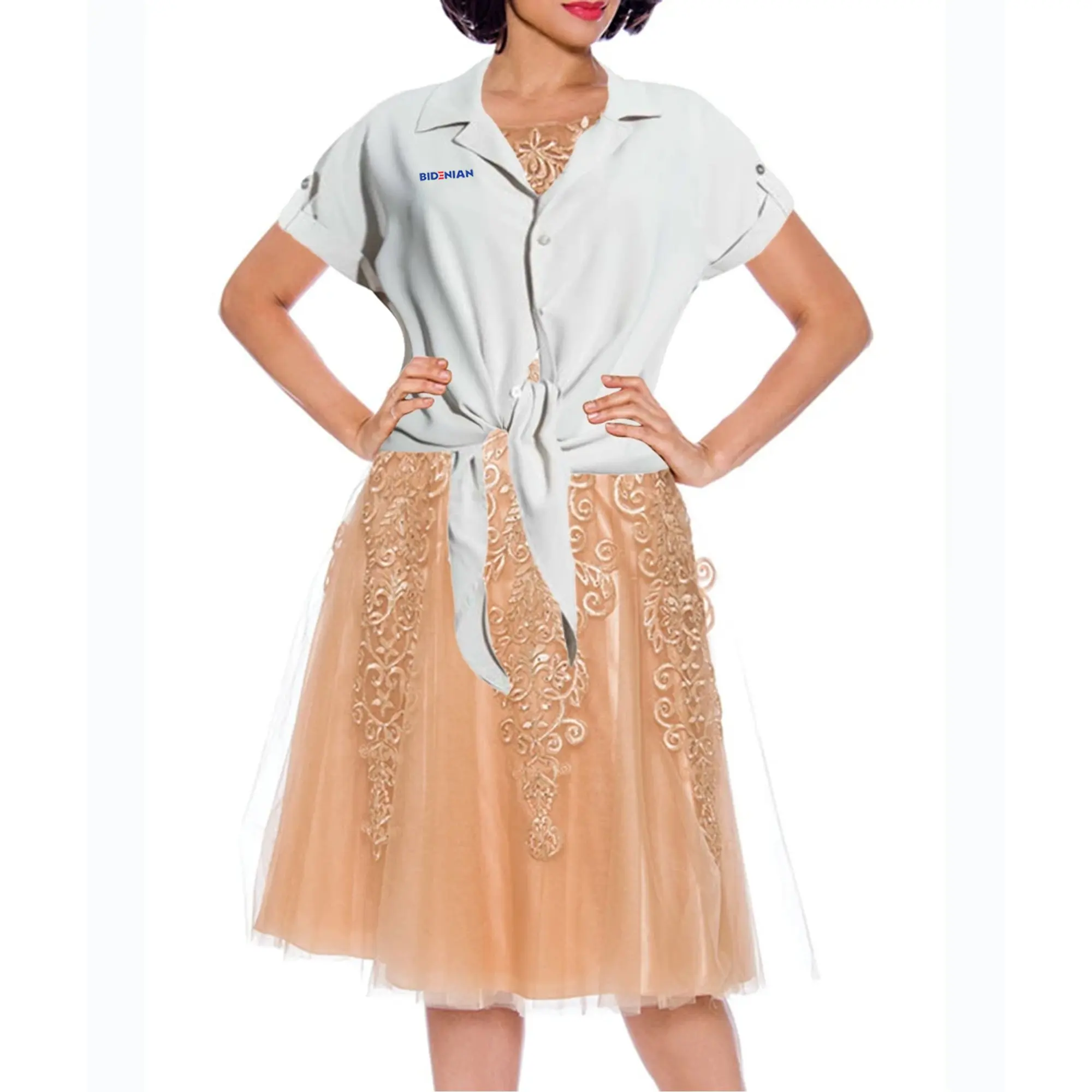 
Gray Ice Ladies Elastane Soft Cotton Dress Crop Shirt 