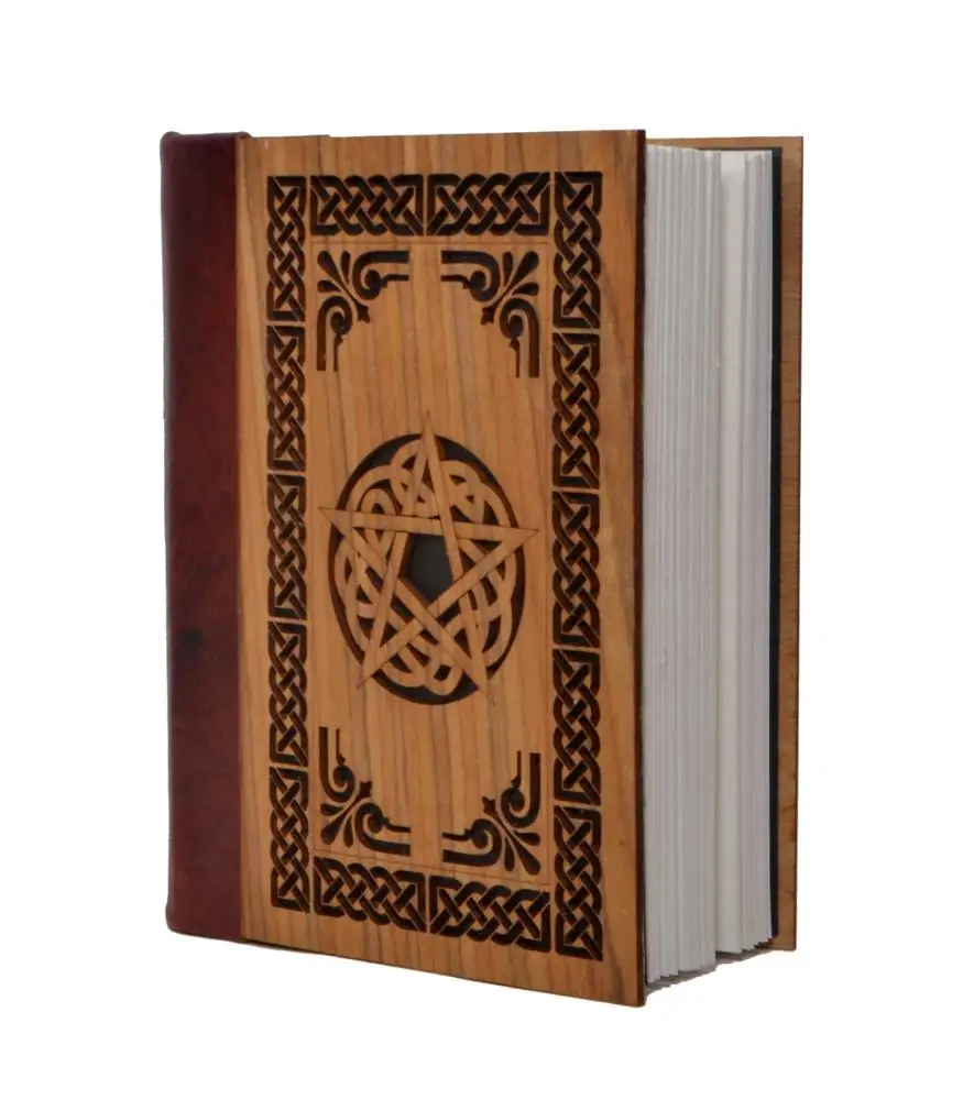 Cut Work Mango Wood Journals Pentagram New Design Creative Eco Friendly Wooden Cover Office Notebooks 120 Pages Notebook Gift