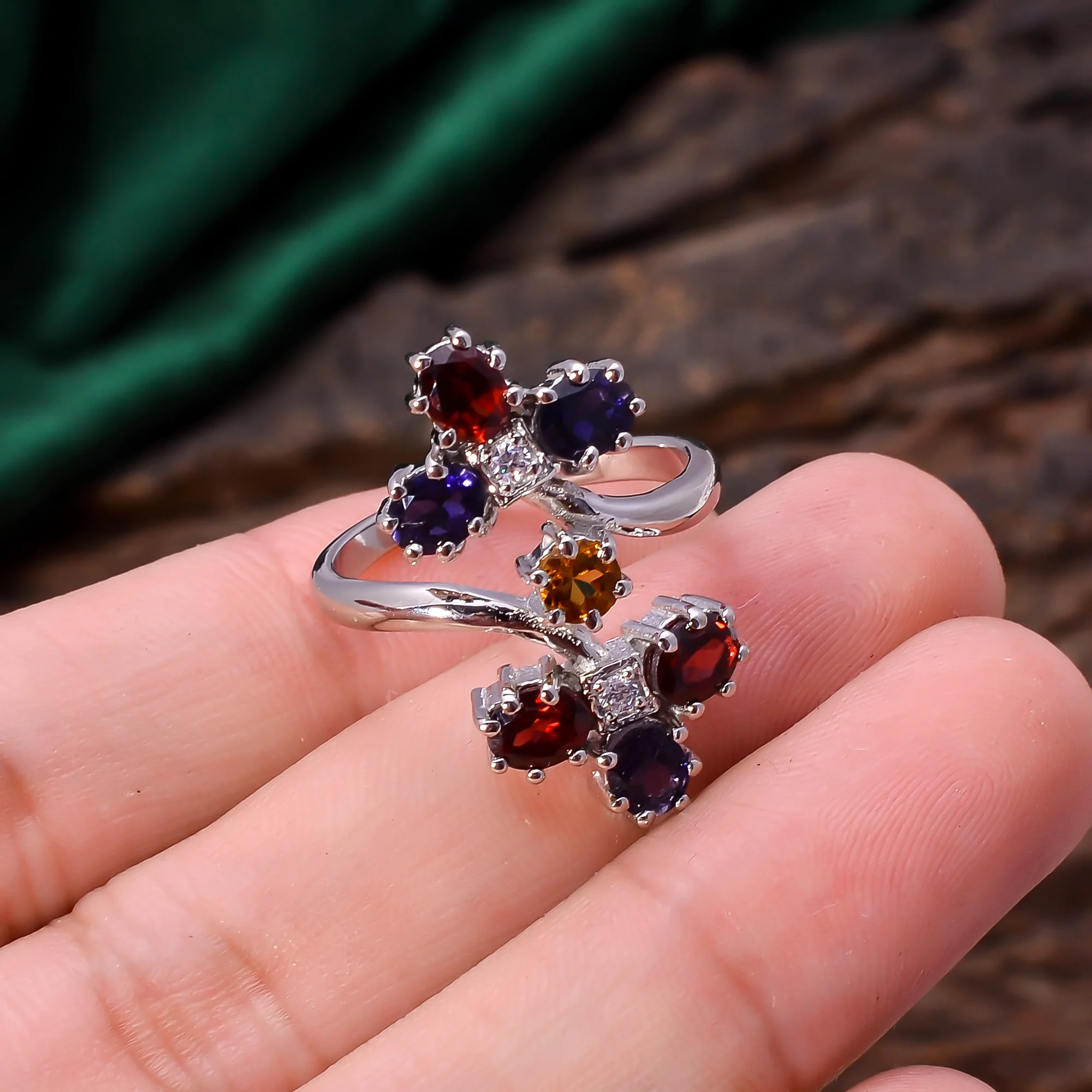 92.5 Sterling Silver 5.1 Gram Natural Multi Gemstone Faceted Round Shape Handmade Beautiful Vintage Ring Wholesale