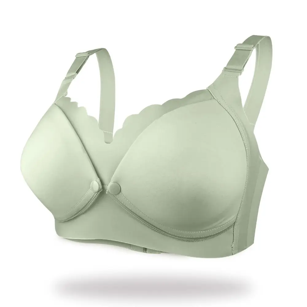 Hot Seller Deep V Green Colour Embroided Adjustable Straps Super Soft & Smooth Pure Series Silk Maternity Bras Breastfeeding