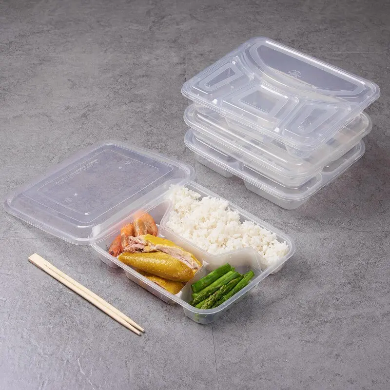  Тонкие пищевые контейнеры с 4 отсеками из пластика имеют крышку для безопасного хранения пищевых продуктов-B0652