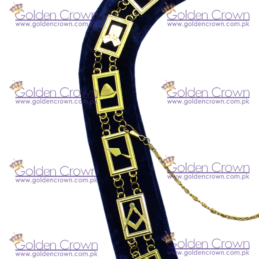 Wholesale Masonic Regalia Blue Lodge Chain Collar Golden Metal | Masonic blue lodge officer chain collar Supplier