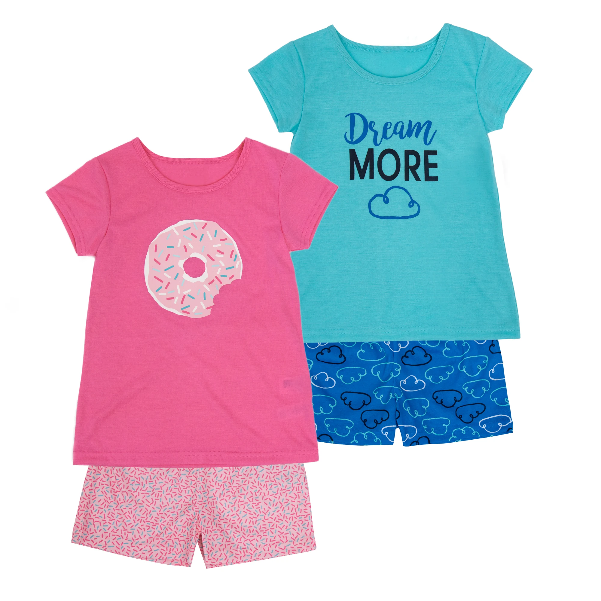 Cambodia FAMA factory Kids pajama set short sleeve PJ pink donuts rubber printing sweet pjs homewear