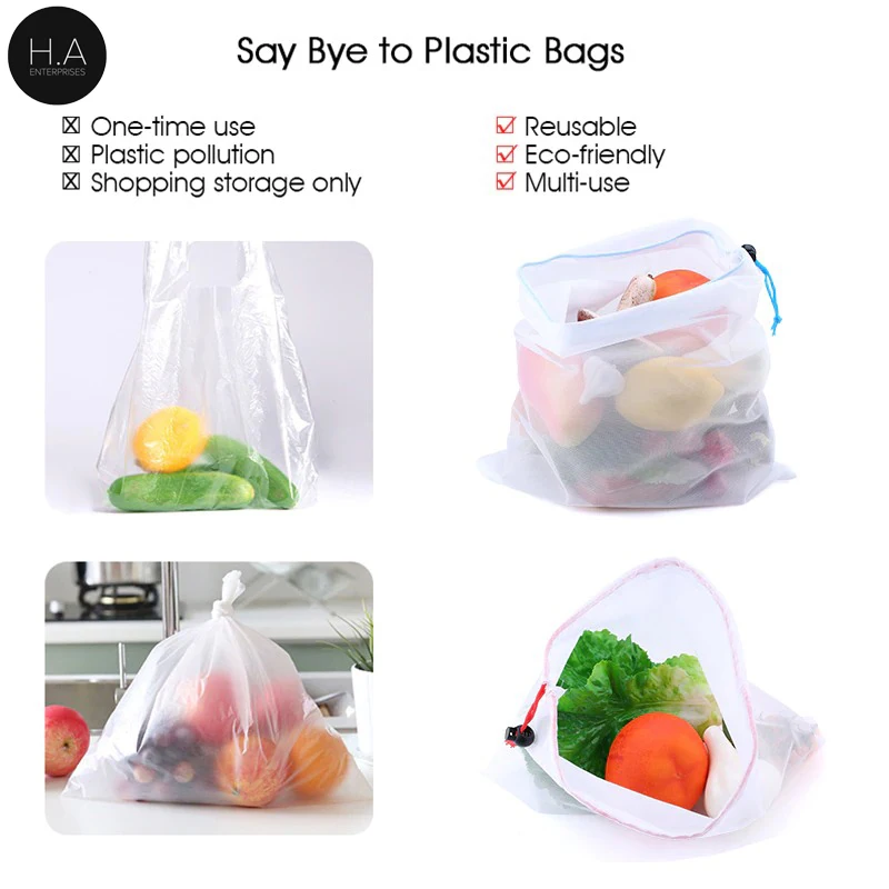 Разноцветные многоразовые мешки для фруктов и овощей моющиеся сетчатые кухонные хранения