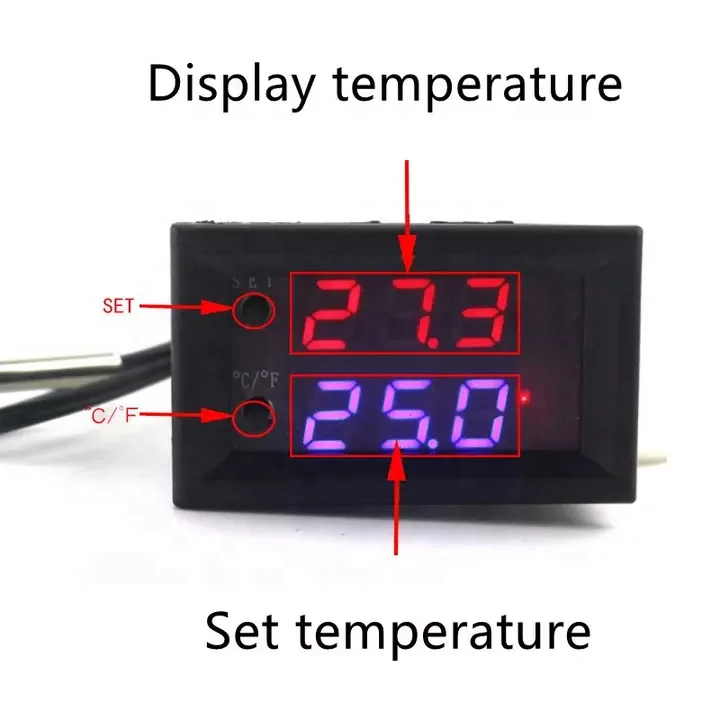W1209WK  Microcomputer digital thermostat electronic W1209WK 12V red and blue adjustable Fahrenheit Celsius conversion
