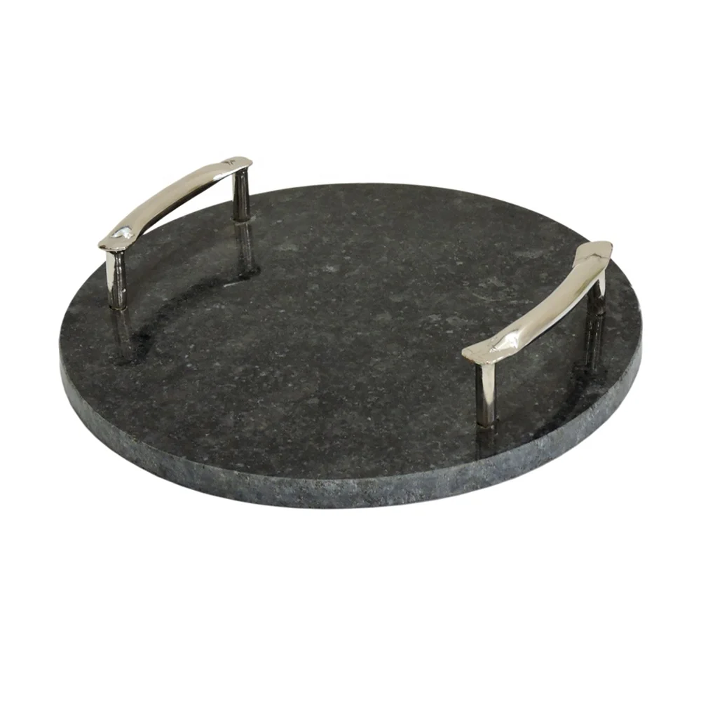 Сервировочный поднос, черный мраморный поднос с никелированной серебряной ручкой, сервировочный поднос на заказ