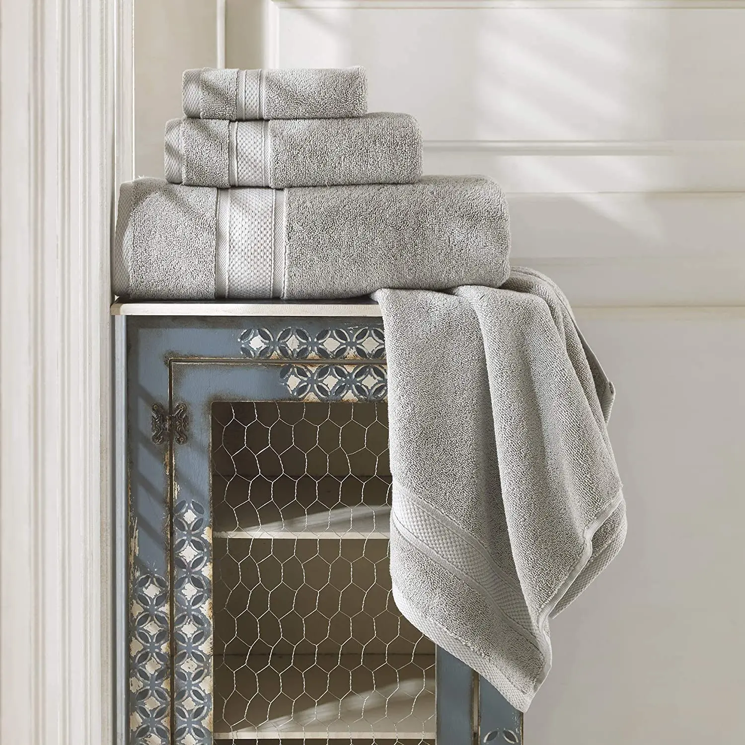 Хлопковые банные полотенца набор из 6 мягких абсорбирующих воздухопроницаемых быстросохнущих серых полотенец для ванной отеля и спа