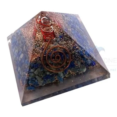 Orgonite HANDMADE INDIGO GABRO PYRAMID WITH CHARGE GOLDEN POINT || From Amayra Crystals Exports