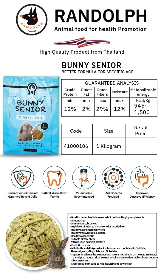 Better Health in Senior Rabbit Randolph Product from Thailand Deverlop with Veterinary