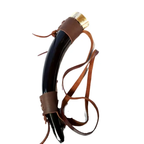 NATURAL DRINKING HORN WITH LEATHER HOLDER VIKING HORN FOR BEER WINE SHAMPAIGN OR WHISKY
