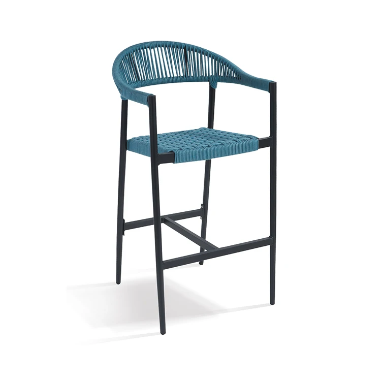 Foshan Furniture Outdoor Blue Bistro Rope Weaving Bar Stools Chair Bar Seats
