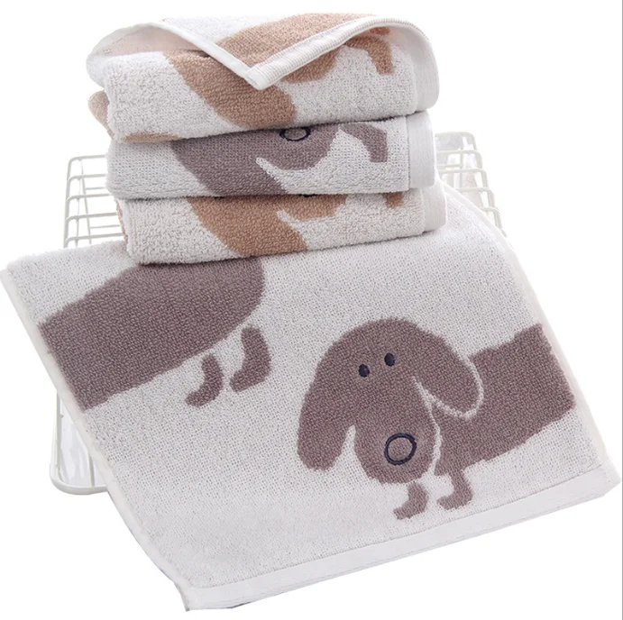 
wholesale soft water absorption lovely animal dog jacquard 100% cotton baby face towel hand towels gift 