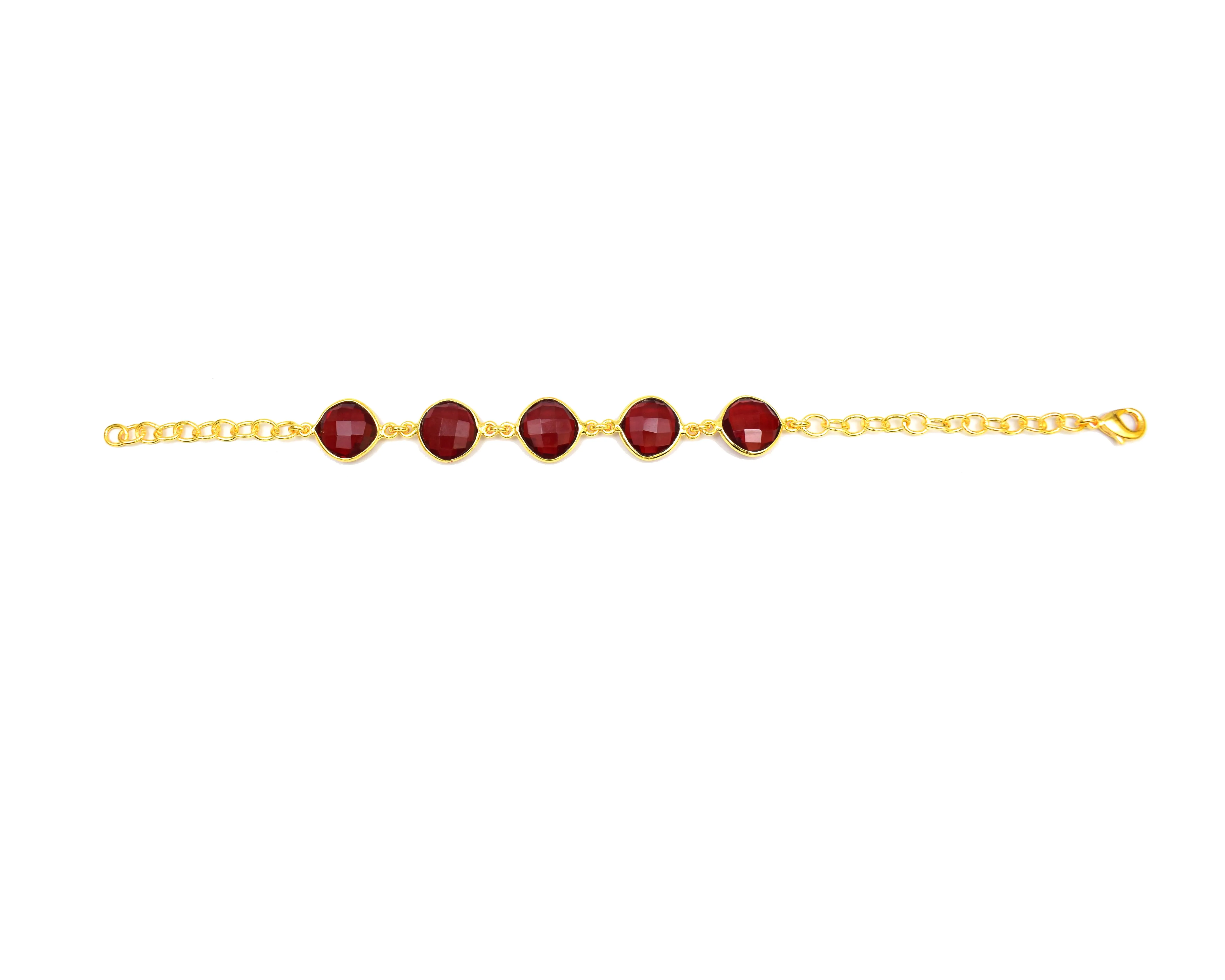 Gold Plated Red Garnet Natural Multi Gemstone Handmade Jewelry Wire Wrapped  Birthstone Boho  Bracelet