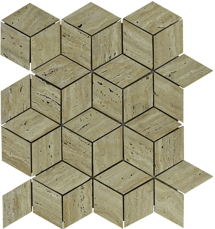 Grey Travertine 3d Shaped Shape Mosaic Tiles at Wholesale Price from India