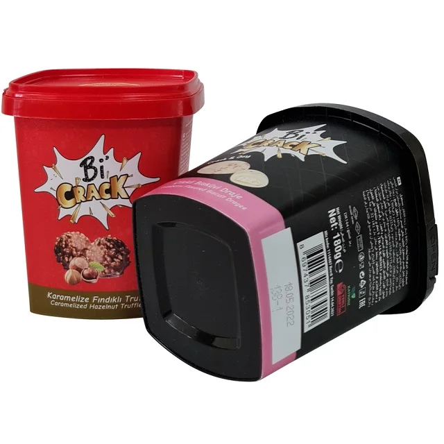 Special Design 400ml (1 pint) Tamper Evident Plastic IML Tub and Lid for Cookies, Ice Cream, Frozen Yogurt, Confectionary