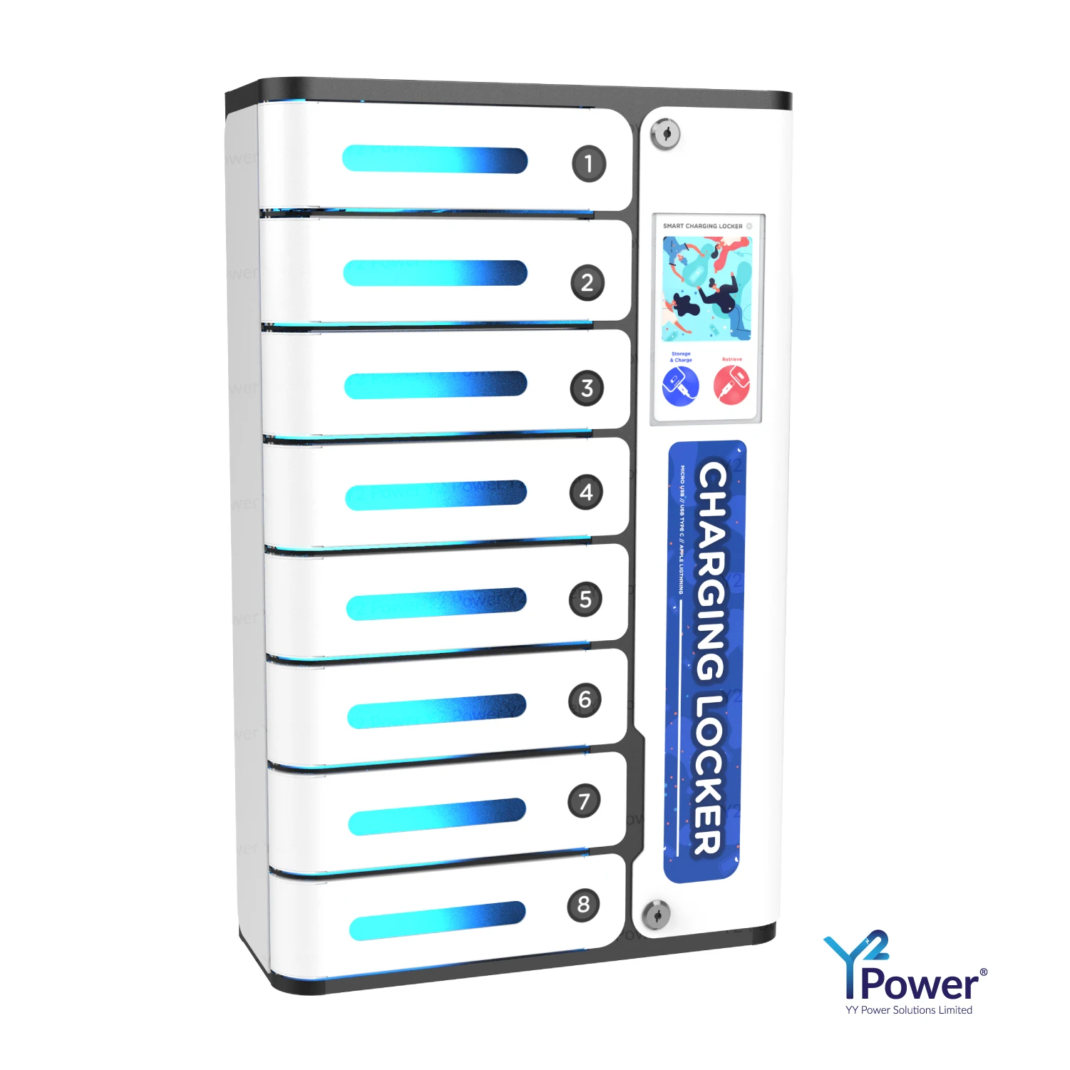 Best Sell Phone Charging Station with UVC Bulb Y2POWER MIA Deluxe Plus Touchscreen Mobile UV-C Sanitizing & Charging Locker