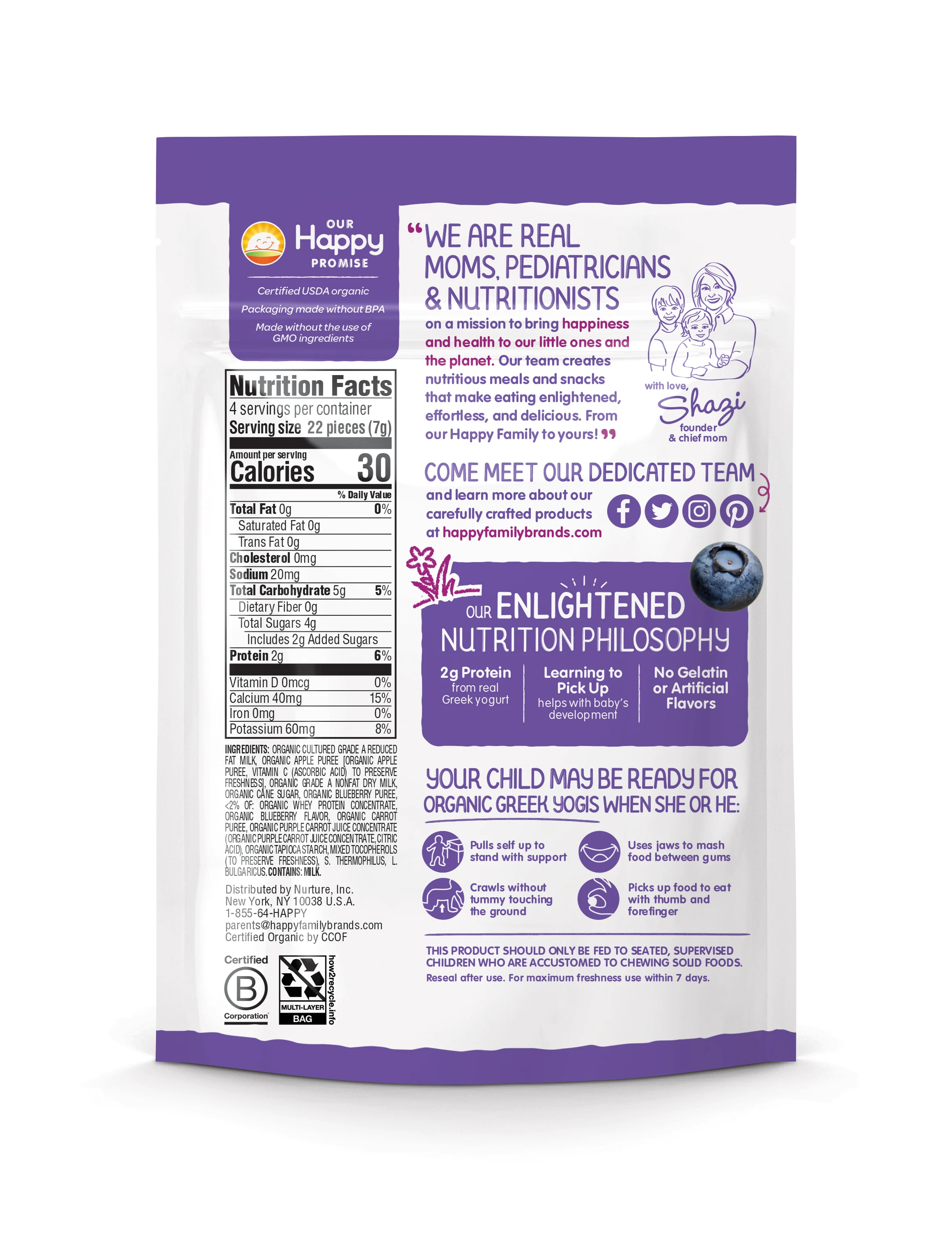 Gluten Free Organic Greek Yogis Freeze Dried Greek Yogurt Baby Snack Food Blueberry & Purple Carrot