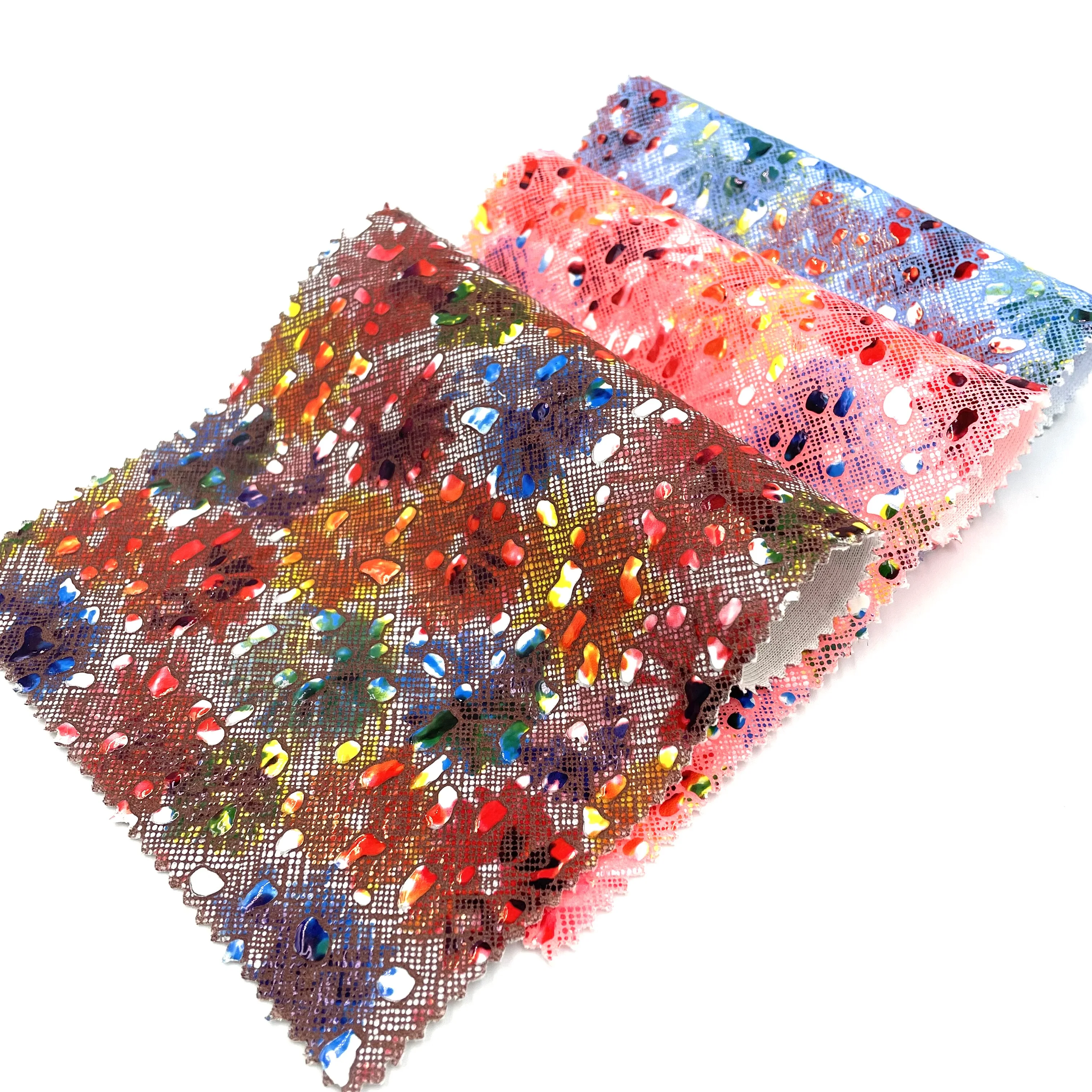 EPO High Quality 100% Knit Polyester with Glossy Laser Film Transferred Gravel Print for Bags