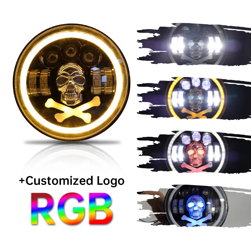 2022 NEW Style Angel Eyes DRL Turning Light Auto RGB Round headlight 27w 7 inch led headlight for  Car Motorcycle