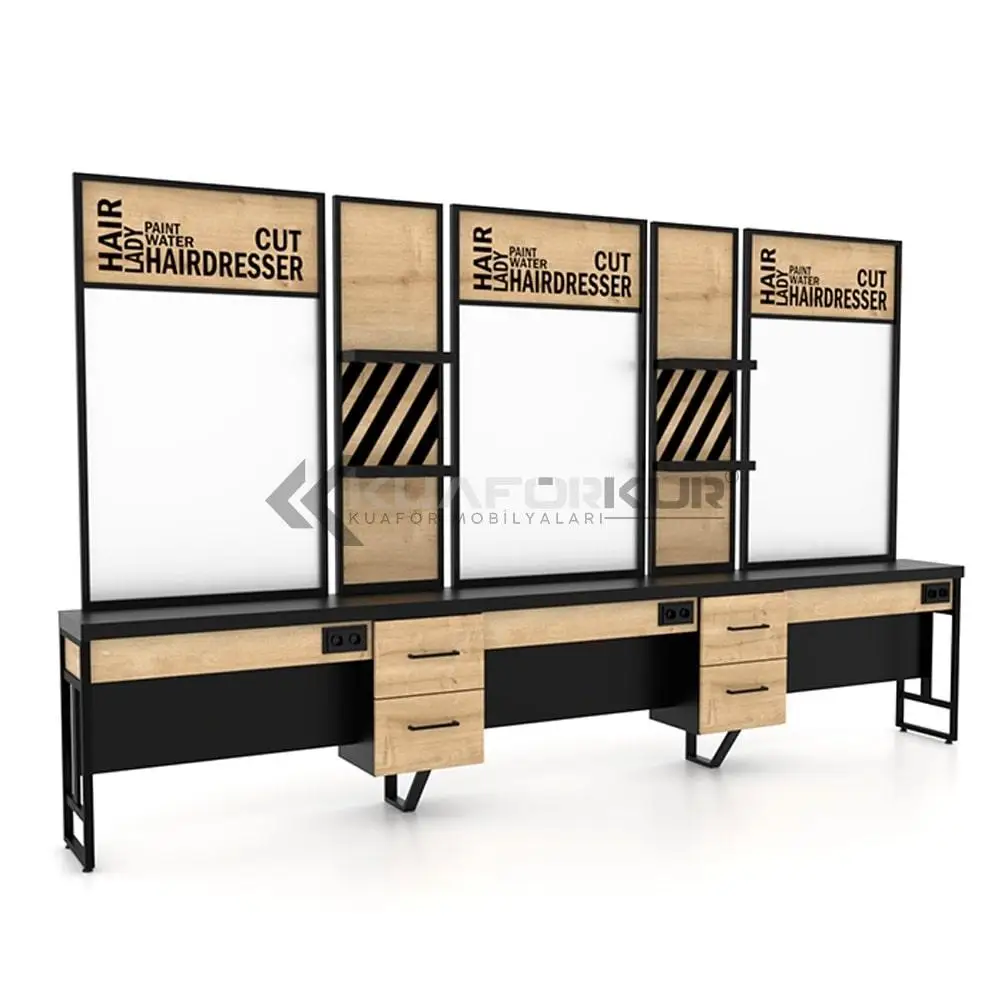 New Luxury Design Mirror Station Barber Salon Furniture Styling Unit Optional Size Triple Block Salon Mirror Set Strong Mirror