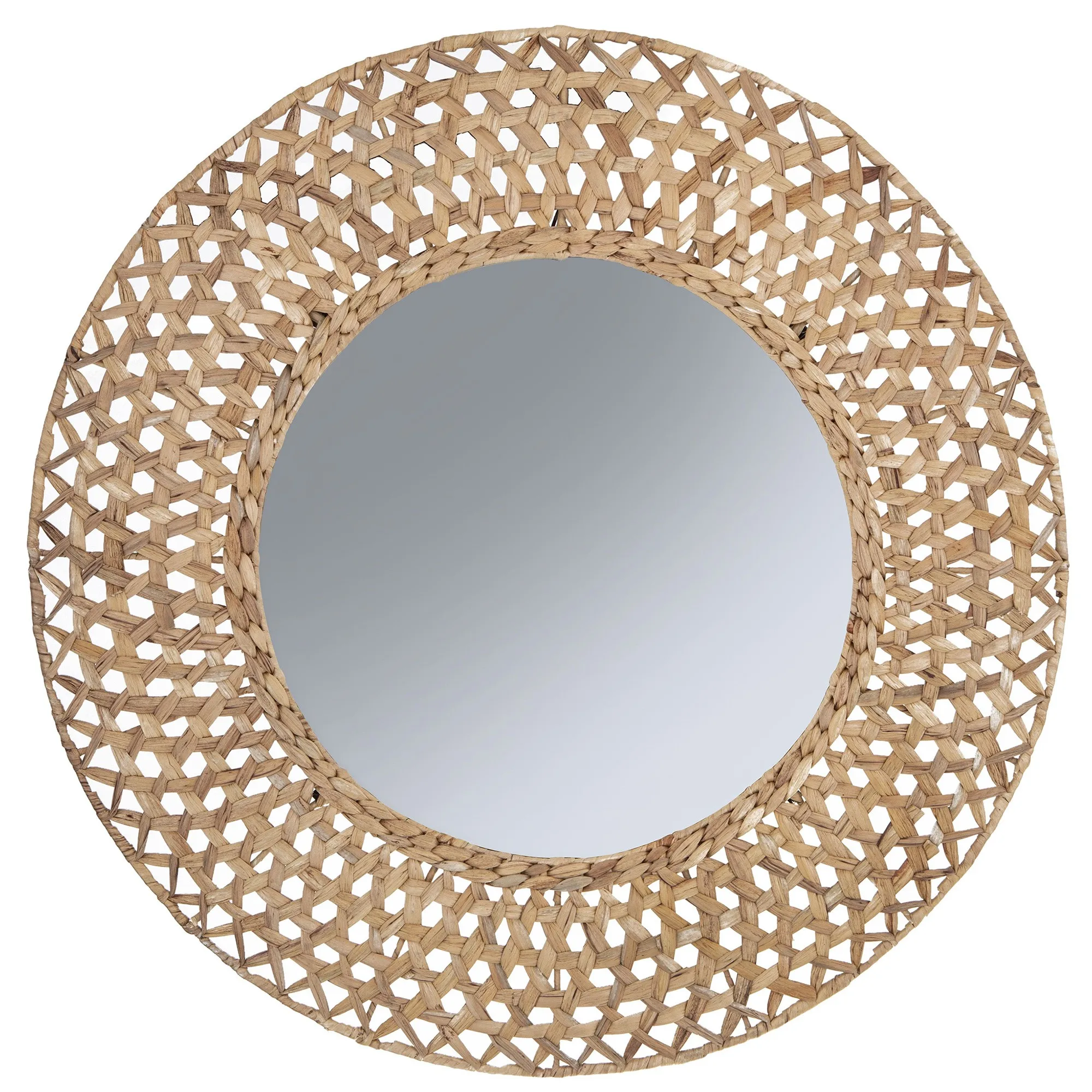 Wholesale handmade bohemian mirror water hyacinth cheap price straw round mirror framed from Vietnam