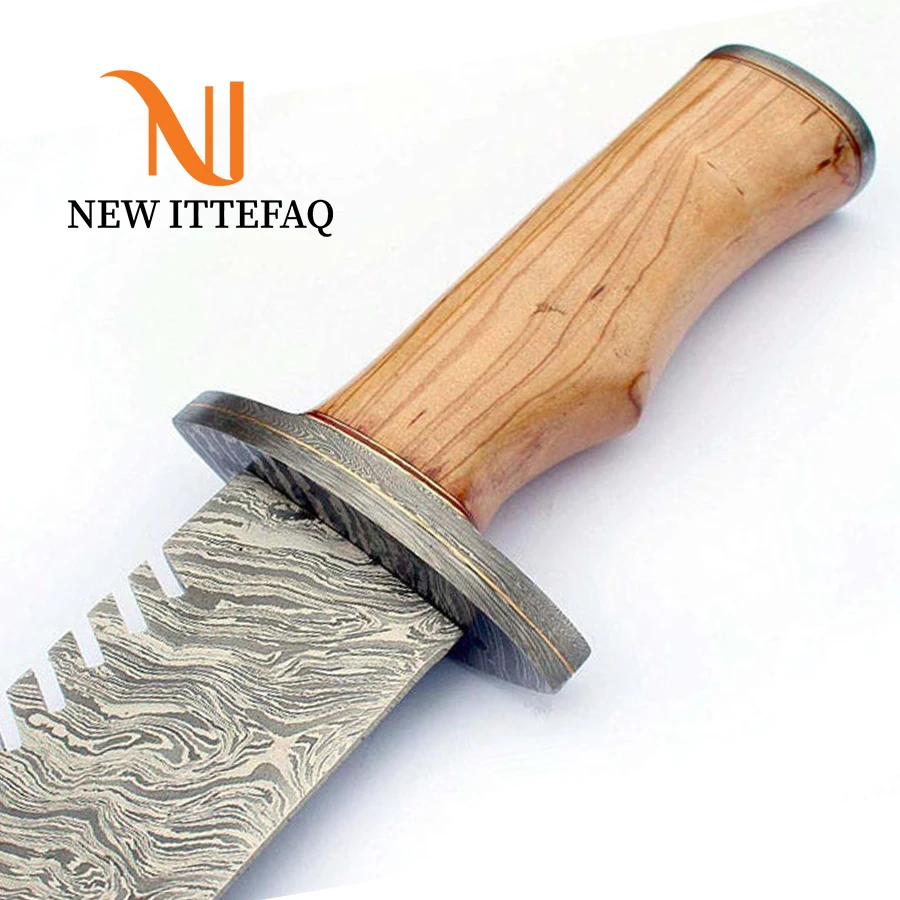 
Damascus Knife | Damascus Hunting Knife | custom handmade Damascus steel big Bowie hunting knife with leather sheath 