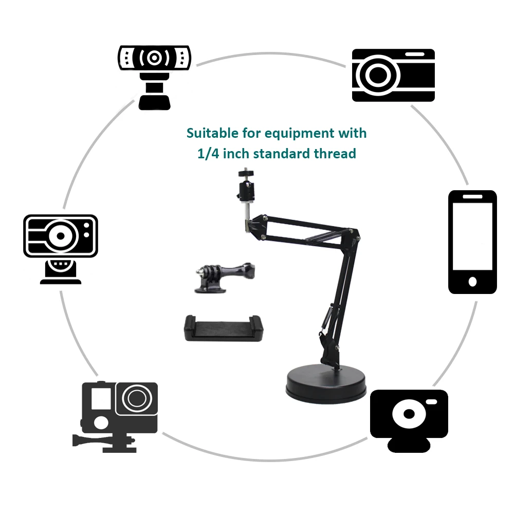 
Melei Webcam adjustable height gooseneck stand cell phone holder for Cell phones, sport camera and devices with 1/4