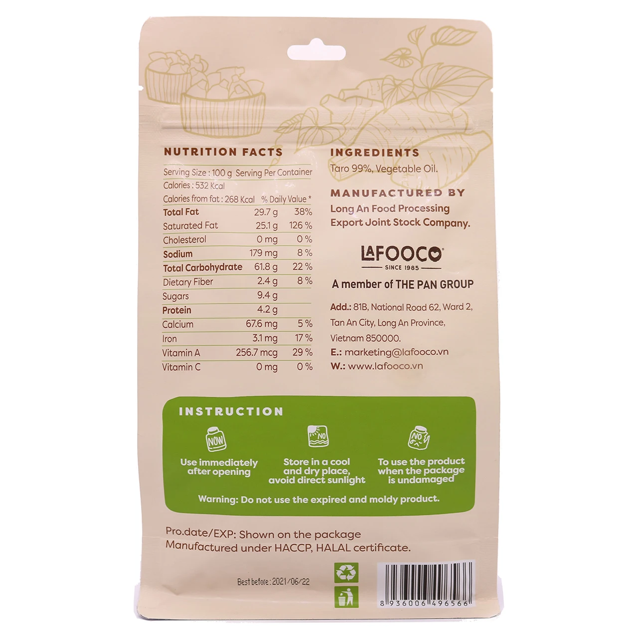 Taro Standing Pouch Bag Premium Origin Vietnam Chips 100gr Fruit & Vegetable Snacks Fresh Dried 100% Natural Fruits Vegetable