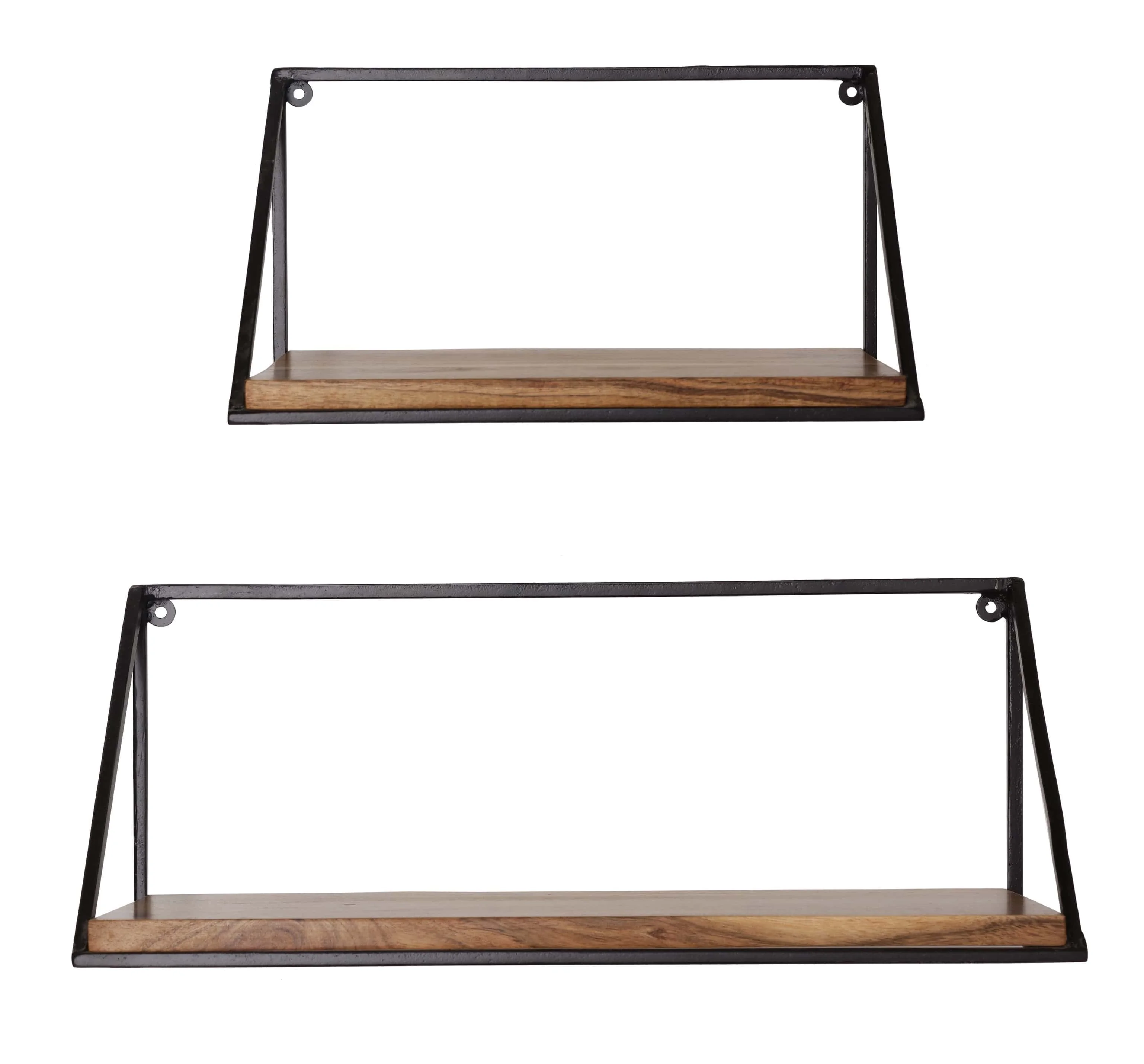 Wooden Wall Mounted Storage Iron Shelf - Set of 2 (Acacia Wood, Natural)