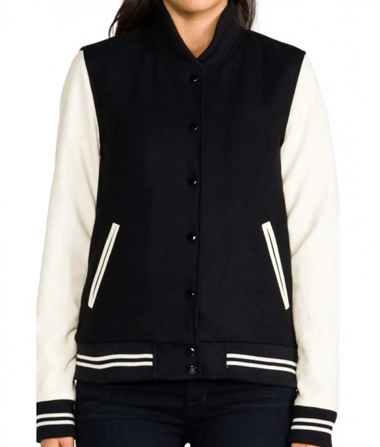 Customize Best Quality New style White Color sleeve Varsity Letterman Jacket Embroidered for Women and Adults Girls