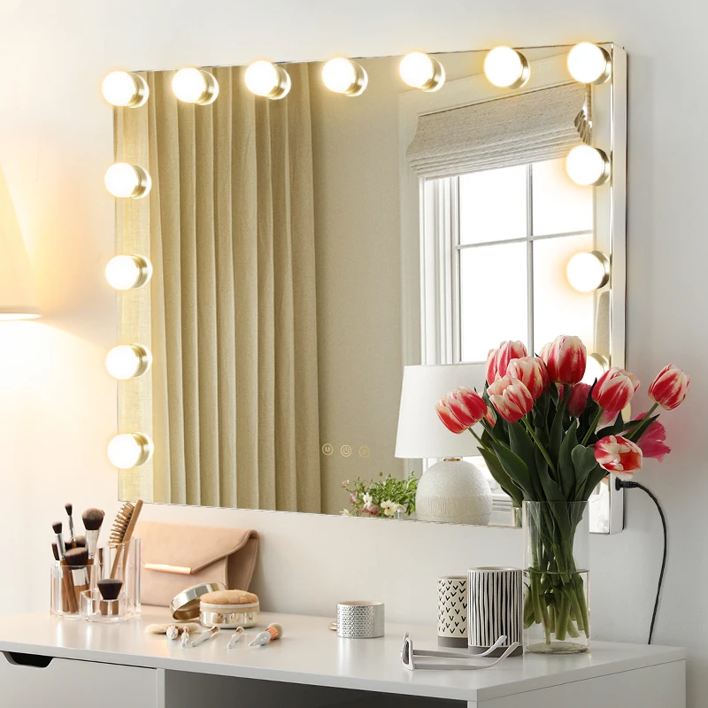 Производители макияжа 15 лампочек в голливудском стиле светодиодное зеркало для туалетного столика с 14 сенсорными диммерами светодиодные лампочки для макияжа туалетный столик Gmm2010