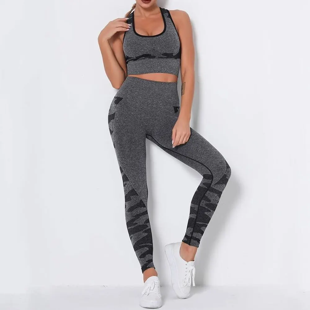 Latest Version Girls Gym Suit Ladies Gym wear Women Crop Top Active Wear Ribbed Seamless Activewear Yoga Bra 2Pc Yoga Set