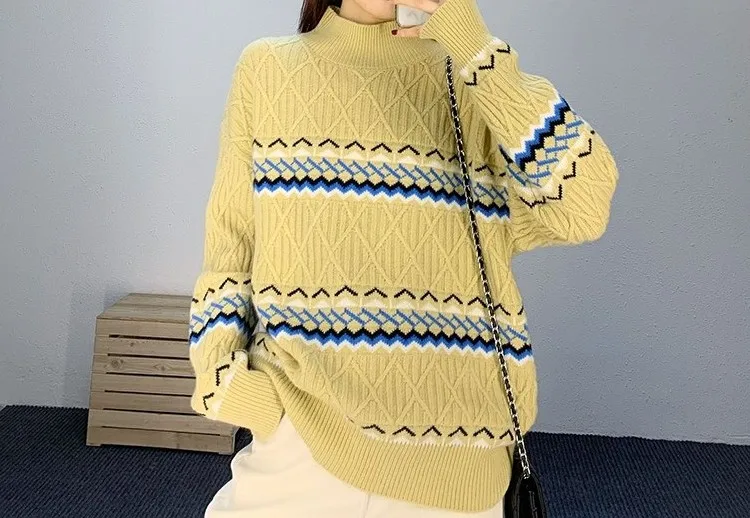 fat women customized colorblock women sweater knitted