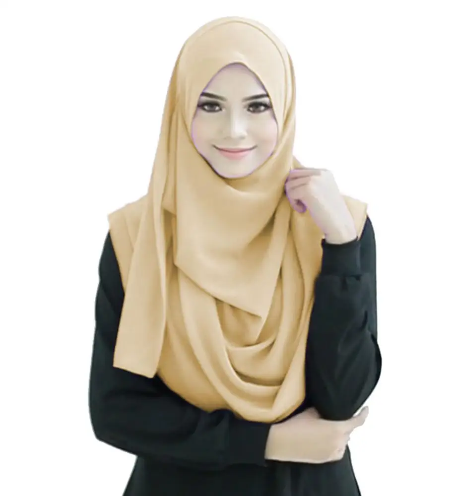 Caramel Beige Color Stitched 2 Loop Instant Hijab Scarf For Women